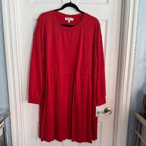 Ladies' Red Long-Sleeve Pleated Dress